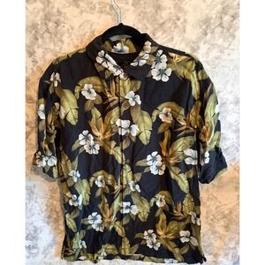 Tommy Bahama Large Silk Hawaiian Shirt Tropical Floral Short Sleeve Button Front